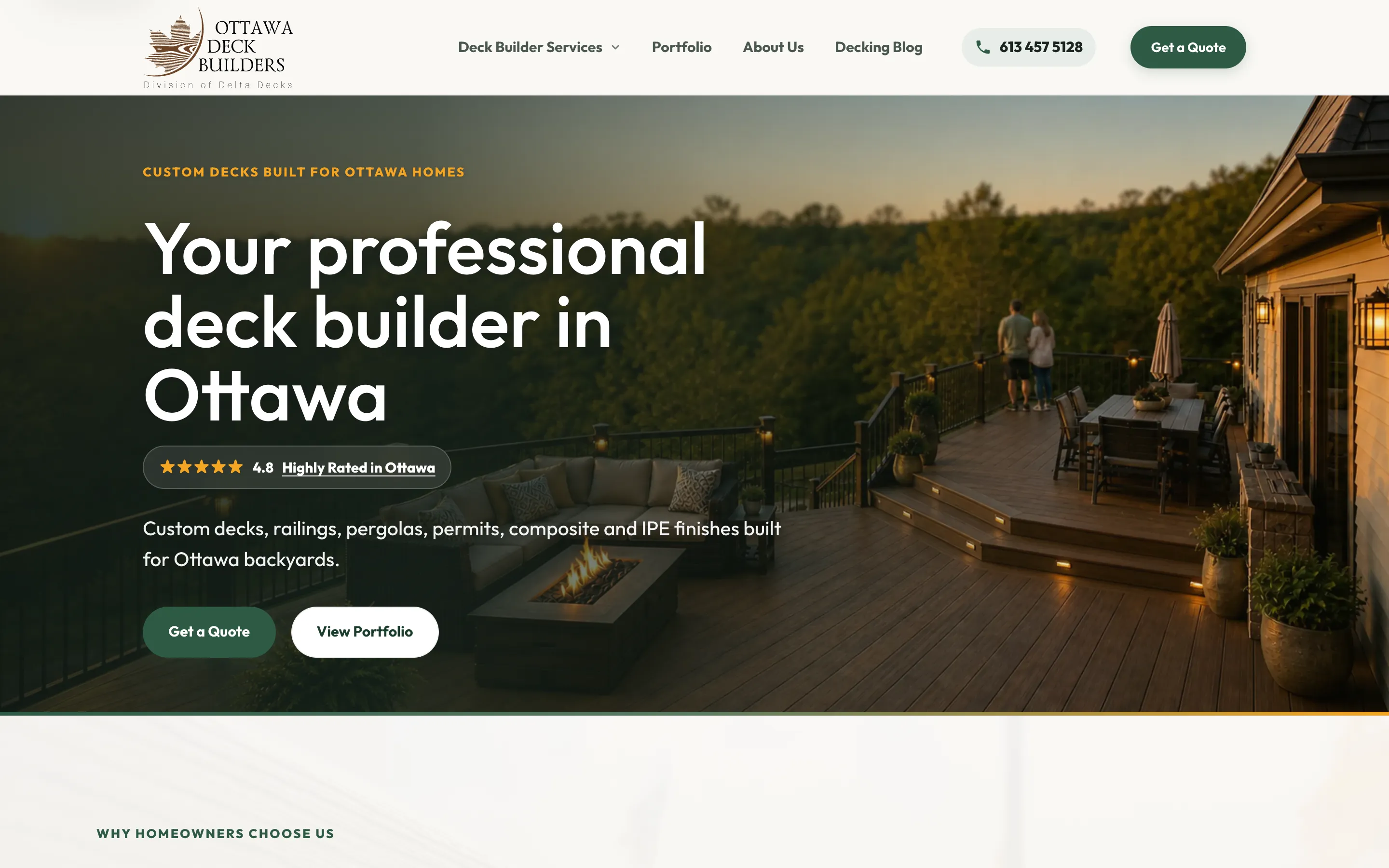 The rebuilt Ottawa Deck Builders homepage