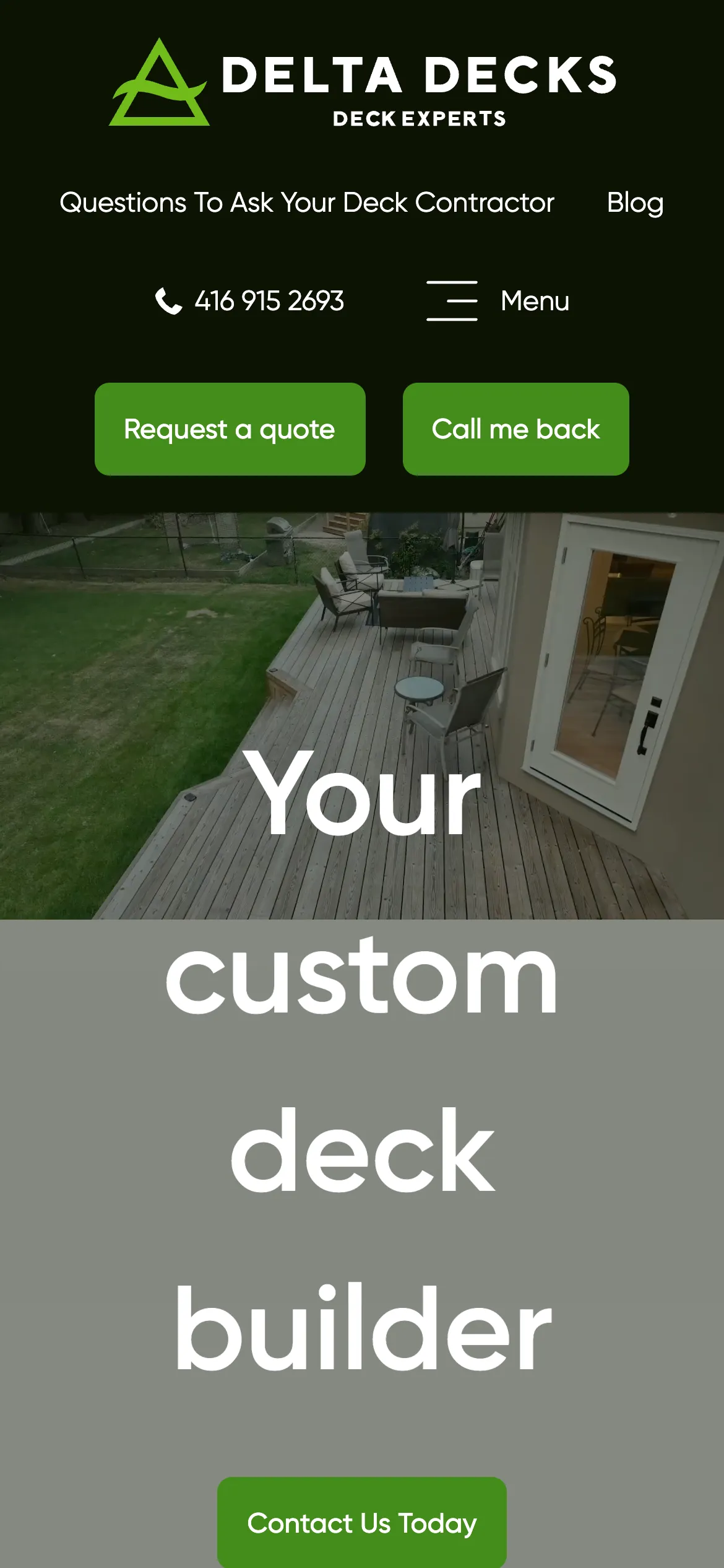 The old Delta Decks homepage on a phone