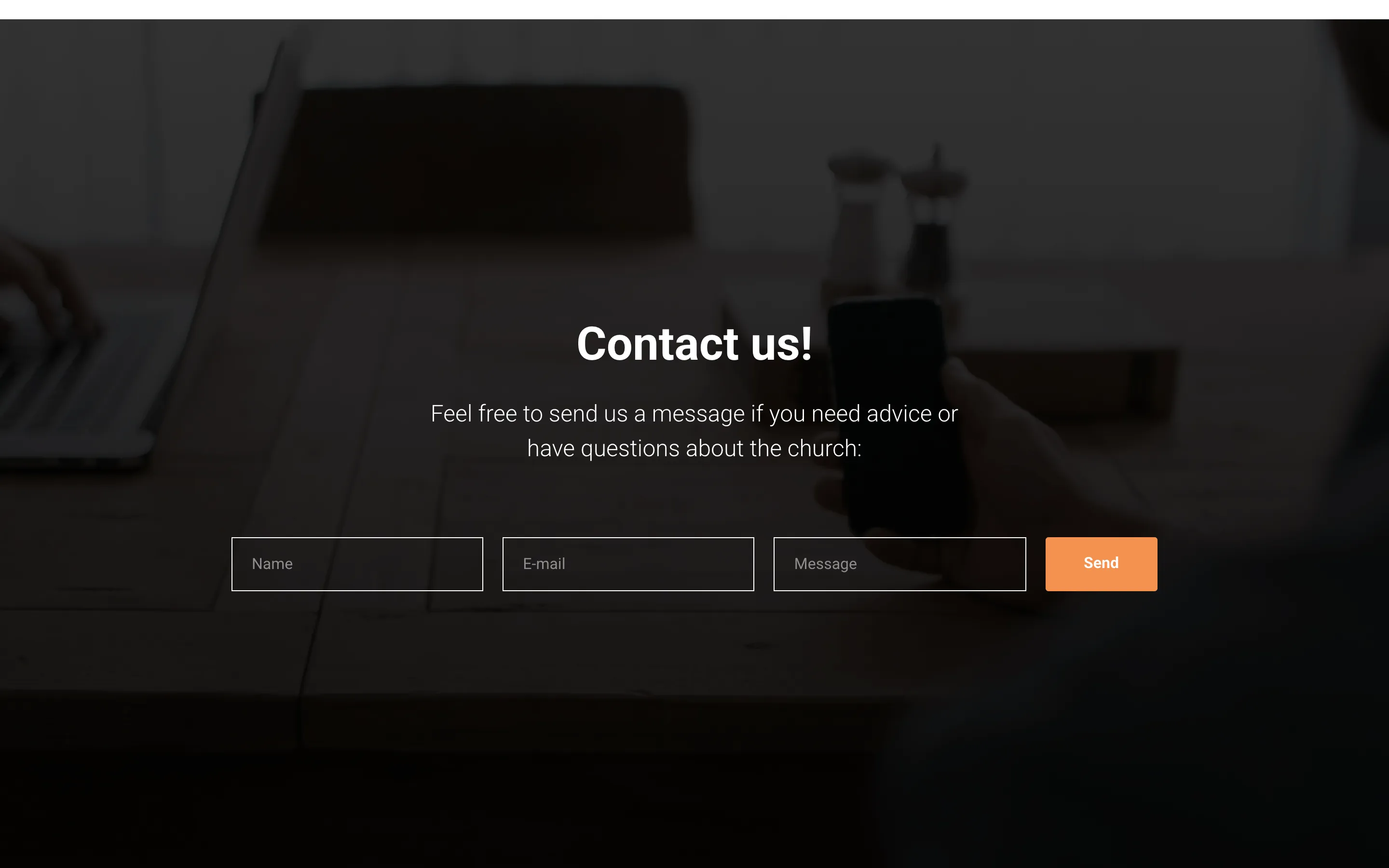 The new contact section with a short message form, the church address and a map